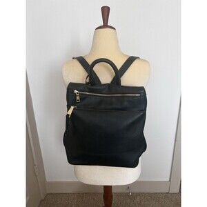 Sole Society Blk Faux Leather Backpack Purse w/Animal Print Fabric Gold Hardware